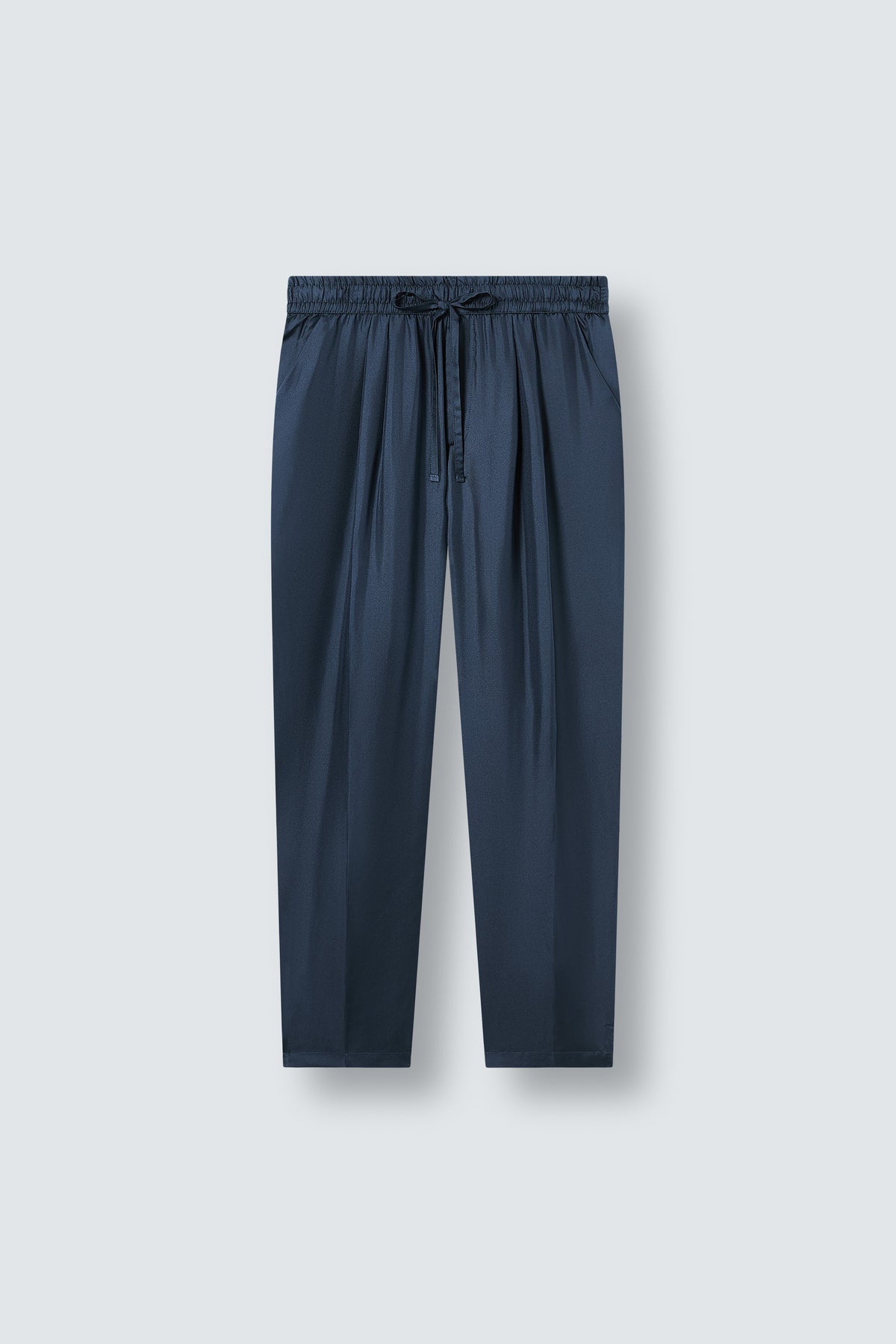 Tailored Silk Trousers in Navy Blue by Maison Kargani