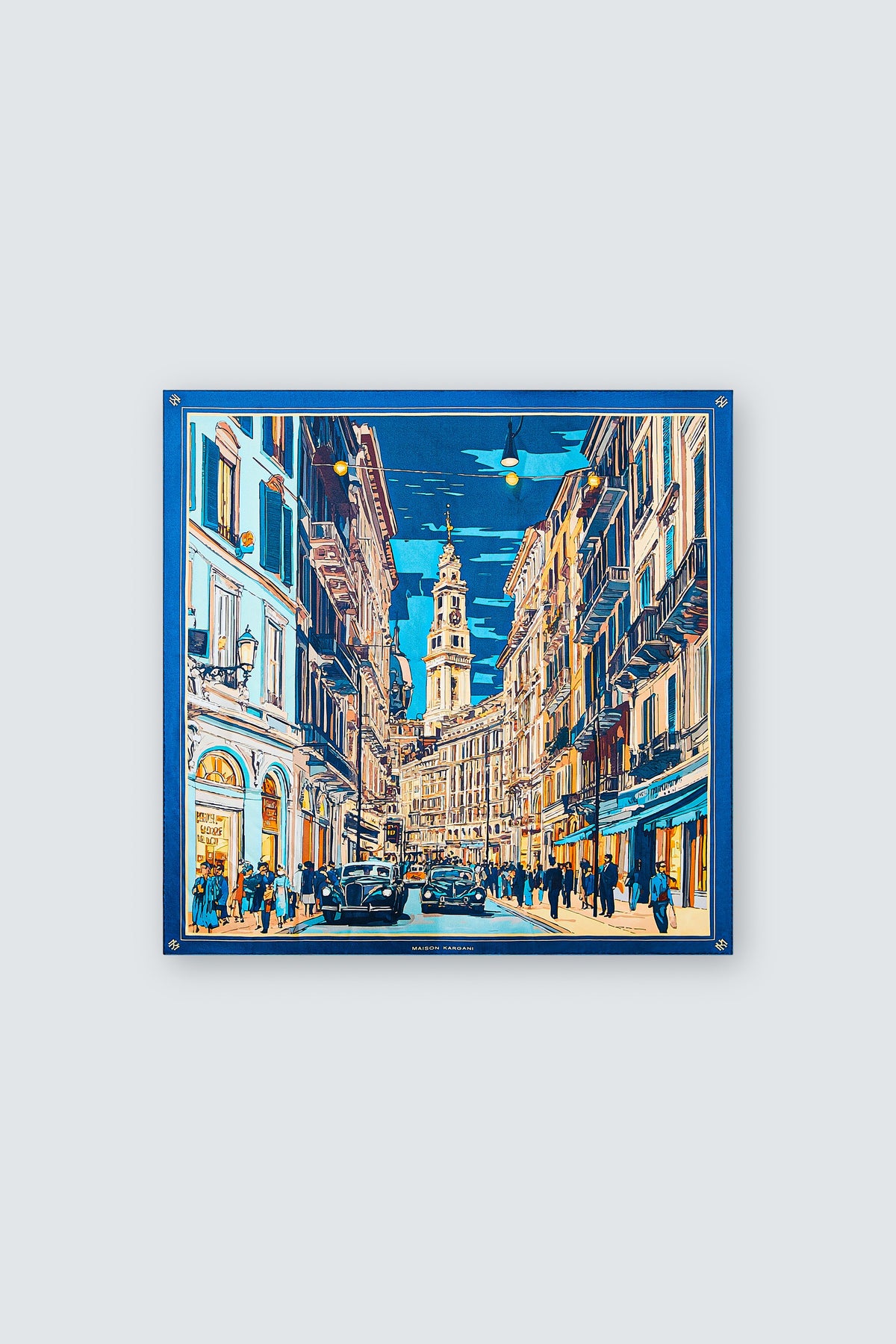 Via Montenapoleone Signature Silk Scarf 90 × 90 cm in printed silk twill by Maison Kargani